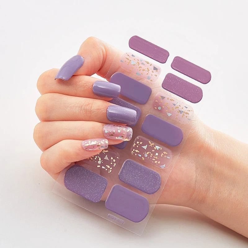 DIY Semi Cured Gel Nail Stickers Long-Lasting Solid Color Nail Strips Patch Slider Nail Sticker Full Cover Decal Manicure Patch