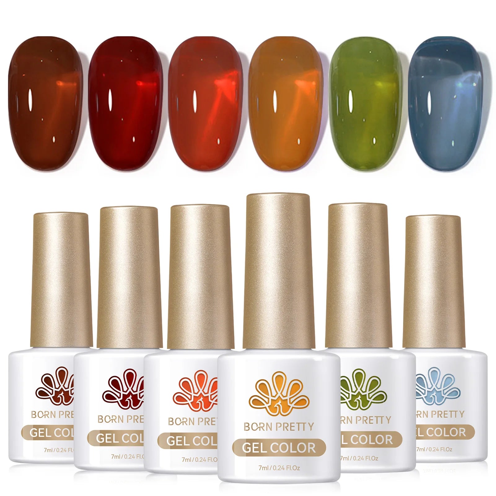 BORN PRETTY 6pcs Crystal Amber Gel Nail Polish Set Jelly Pink Nude Winter Semi Permanent Soak Off UV LED Varnish Manicure Kits