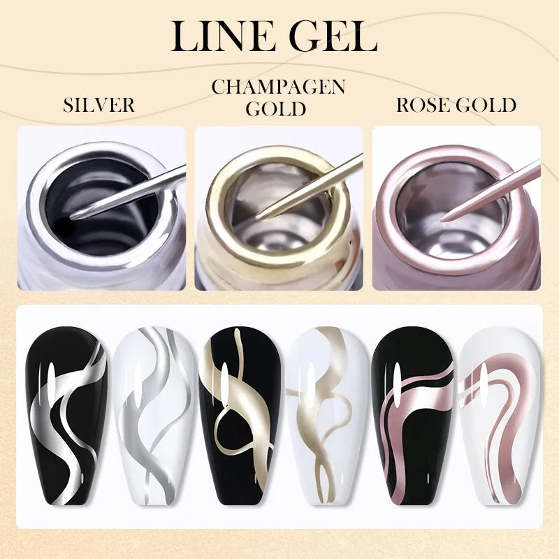 LILYCUTE 5ml Super Bright Metallic Painting Liner Gel Nail Polish UV LED Painting Gel Nail Art Drawing Stripe Pull Line UV Gel