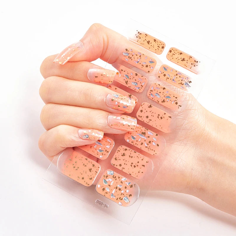 DIY Semi Cured Gel Nail Stickers Long-Lasting Solid Color Nail Strips Patch Slider Nail Sticker Full Cover Decal Manicure Patch