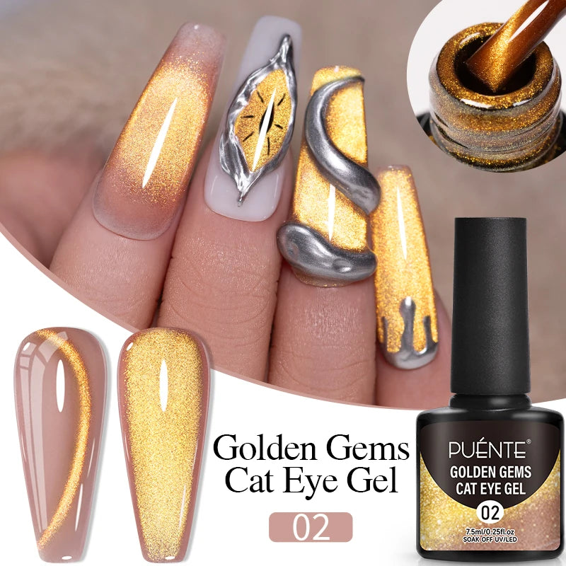 PUENTE 7.5ML Nude Shade Ceramic Cat Eye Gel Nail Polish Shiny Moonlight Cat Eye Gel Soak Off UV Semi-Permanent Nail Art Varnish