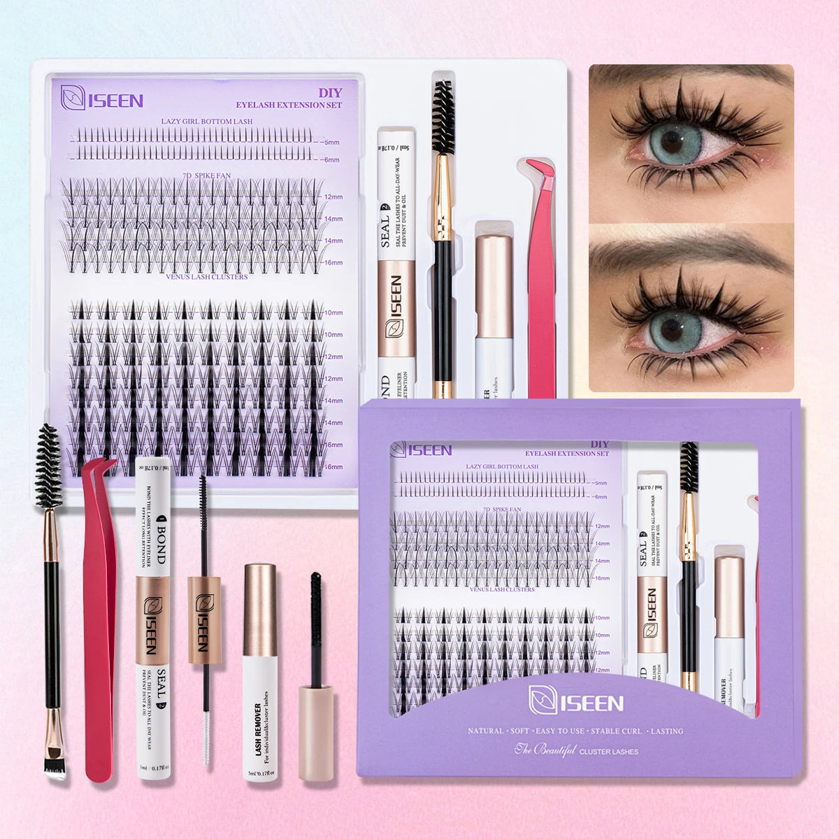 Eyelash Cluster DIY Eyelash Extension Kit with Tweezers Bond and Seal Reusable Single Eyelashes Festival Gift Eye Makeup