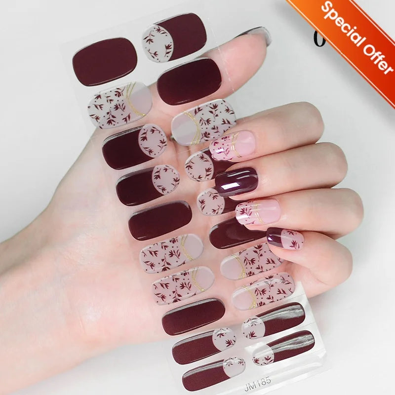 20Tips Gradient French Semi-cured Gel Nail Sticker UV Lamp Needed Full Cover Nail Gel Polish Wraps Manicure Press on Nails Decal