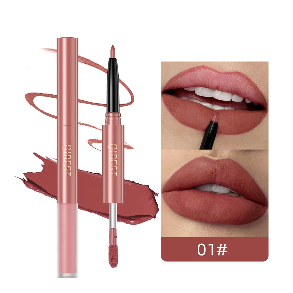 2 In 1 Double-end Lipgloss Lipliner Moisturizing Lipgloss Waterproof Long Lasting Matte Lip Liner Pen Makeup Lipliner 6 Colors