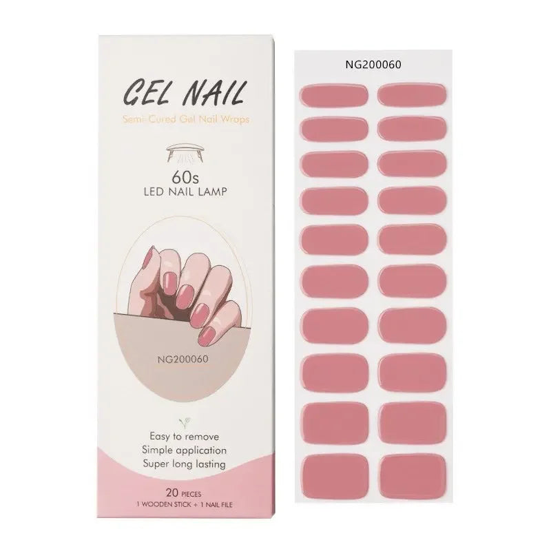 16/20Tips Semi-Cured Nail Wraps Simple Color Adhesive Full Cover Stickers for Nails UV Lamp Need Press On Nails DIY Manicure