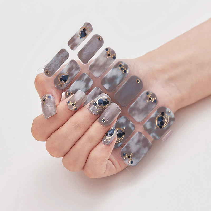 DIY Semi Cured Gel Nail Stickers Long-Lasting Solid Color Nail Strips Patch Slider Nail Sticker Full Cover Decal Manicure Patch