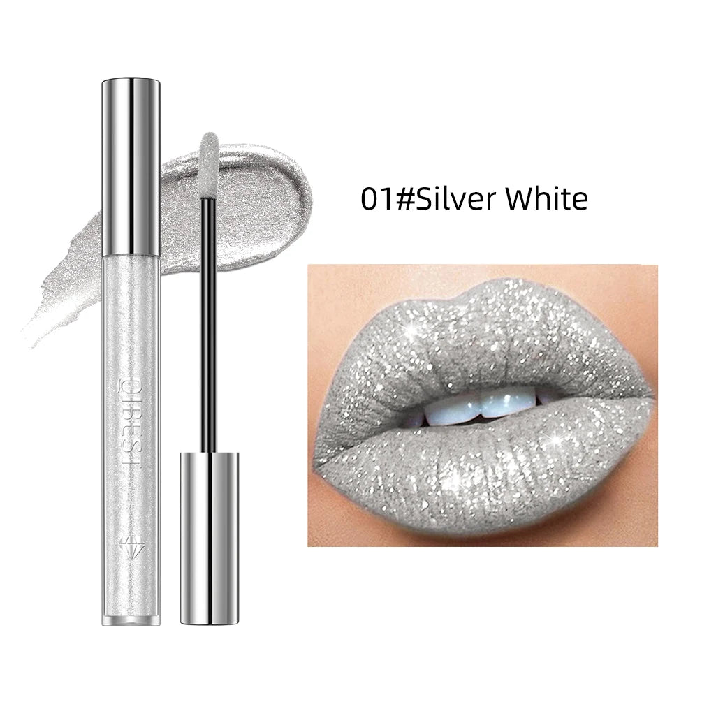 QIBEST Diamond Liquid Lipstick Lip Tint 6 Colors Moisturizing Long-Lasting Makeup Gray Sparkling Waterproof Lip Gloss Cosmetics