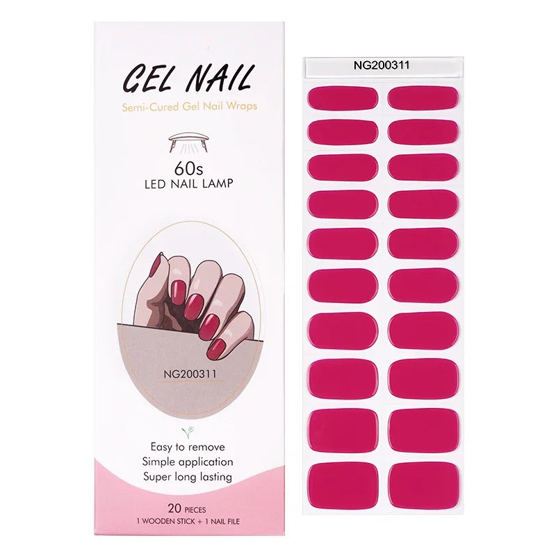 16/20Tips Semi-Cured Nail Wraps Simple Color Adhesive Full Cover Stickers for Nails UV Lamp Need Press On Nails DIY Manicure