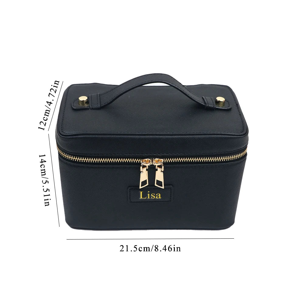 Customized name pu leather cosmetic bag with zoned storage and large capacity toiletry bag for autumn and winter new products