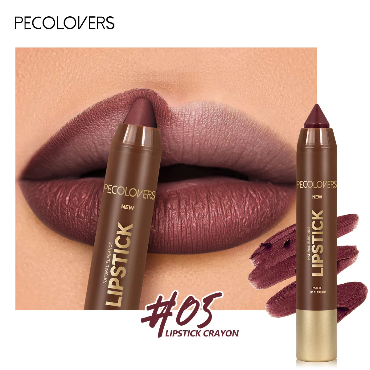 Multi-Color Matte Lipstick Crayon, Long-Lasting & Natural Effect Crayon, for Brown Tone, Matte Finish & High Pigmented