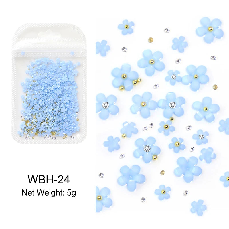 White Acrylic Flower Nail Art Decorations Mixed Size Rhinestones Red Blue Gem Manicure Tools Accessories DIY Nails Design 5g