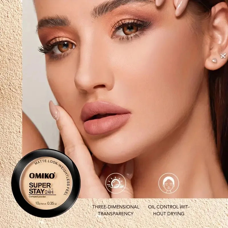 Pressed Powder Waterproof Long-lasting Full Coverage Face Compact Setting Powder Makeup Foundation Oil 3 Color Control Cosmetics