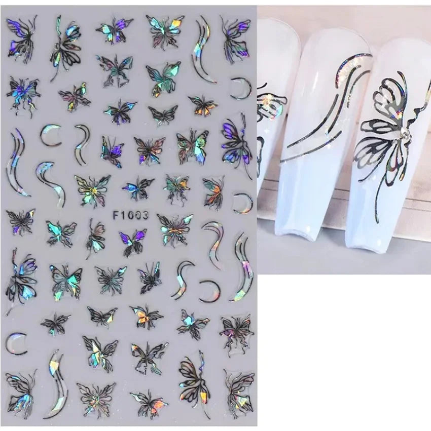 Elegant Butterfly Nail Manicure Stickers Blue Butterflies Leopard Retro Flowers Adhesive Decal Wedding Charm Manicure Tips