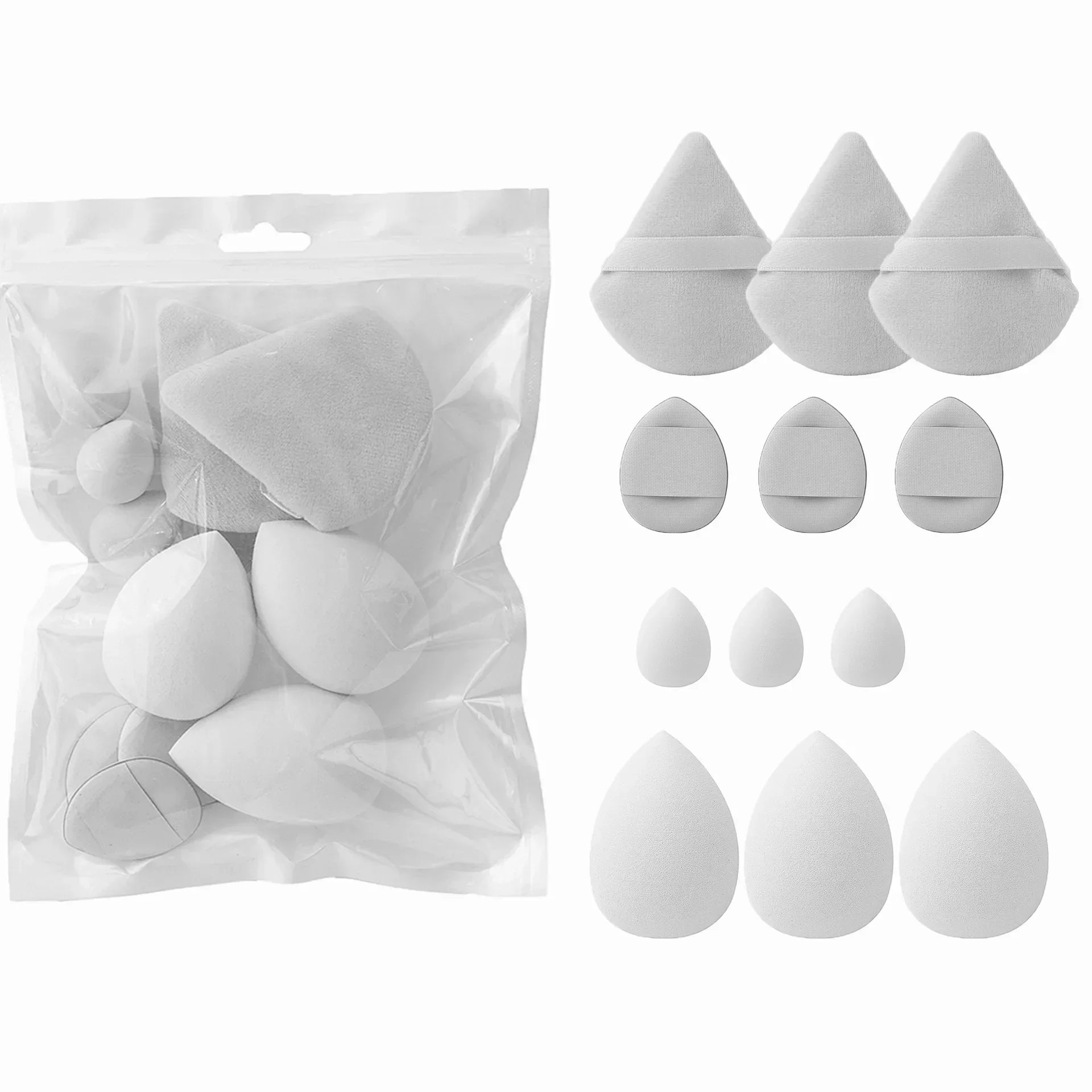 12-Piece All-Purpose Makeup Sponge Set, Made of 3 loose Powder Puffs, 3 Mini Air Cushion Puffs, 3 Beauty Eggs and 3Mini Beauty