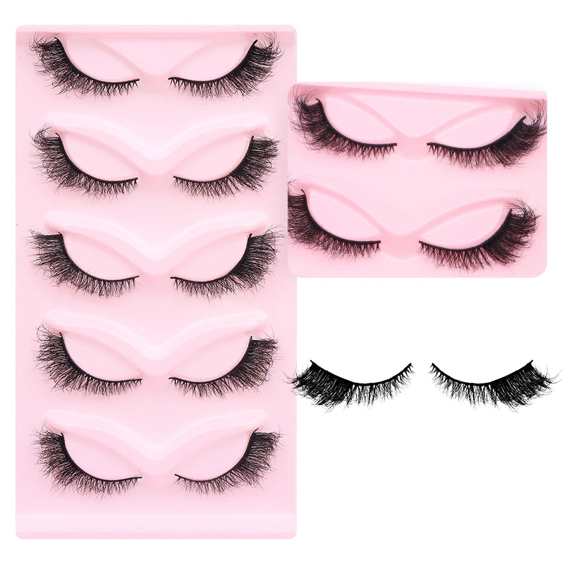 DINGSEN 5 Pairs Cat Eyelashes Fluffy Cat Lashes Fake Eyelash Wispy Natural Look long Mink Eyelashes Strip Lashes Cat Eye Lashes