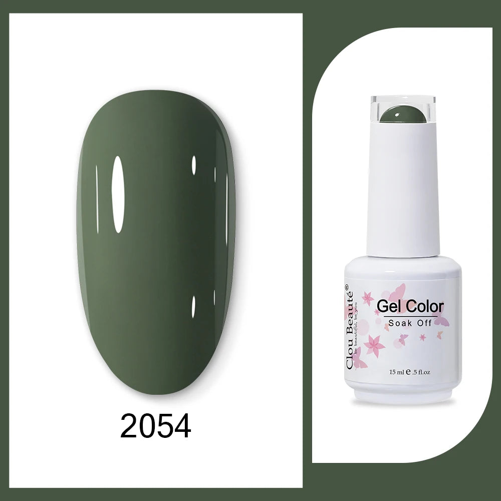 Clou Beaute 15ml HEMA TPO FREE Gel Nail Polish Bright Dark Army Green Gel Lacquer Semi Permanent Art Organic  Nail Gel Varnish