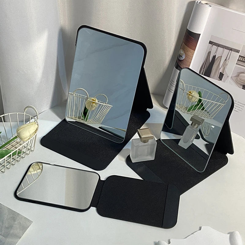 1PC Portable Compact Folding Makeup Mirror - Desktop Size, Suitable for Student Dormitories, Homes, with Storage Function