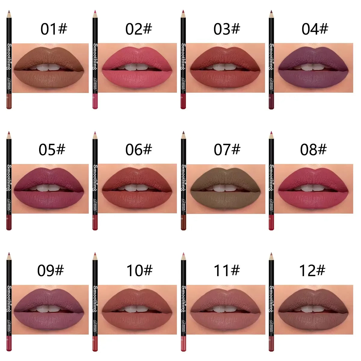 12 Colors Lip Liner Pen Set Professional Lip Liner Pencil Fashion Black Rod  Non-stick Cup Easy To Color Lipstick Pen Makeup