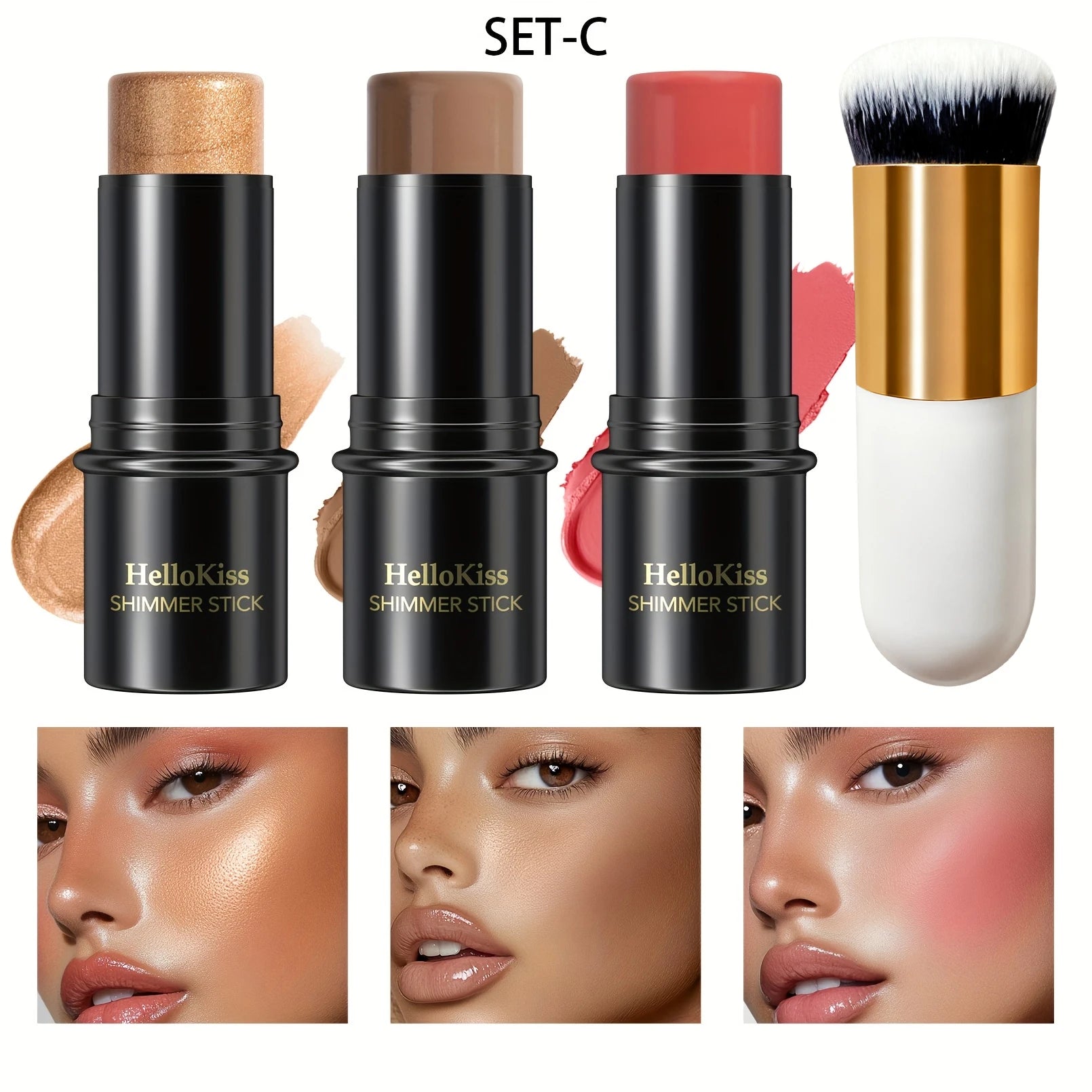 4pcs Blush & Highlighter Contour Stick with Brush - Waterproof, Long-Lasting, Multi-Function Makeup for Blush, Dark Circles.