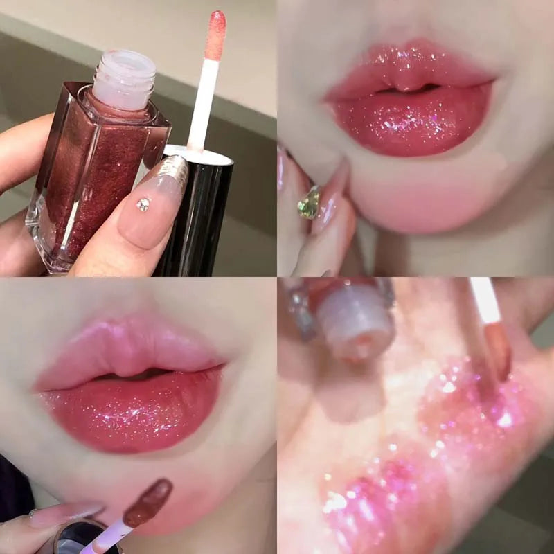 Blue Mermaid Color Pearlescent Shiny Lip Gloss Diamond Crystal Sparkle Lip Tint Milky Way Glitter Lips Waterproof Korean Make Up