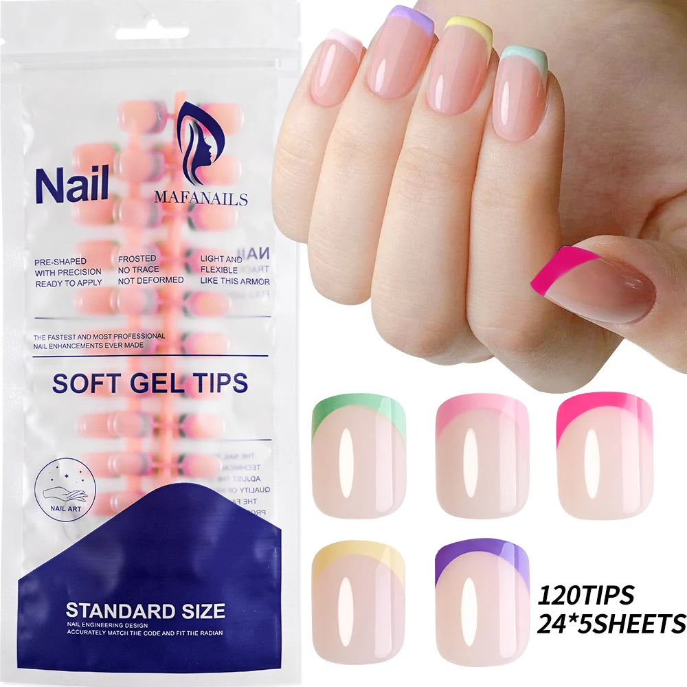 120/240Pcs French Short Square False Nails 12-Sizes Full Cover Press On Nail Glossy French Fake Fingertips for Women DIY Nails &