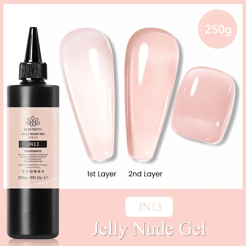 BORN PRETTY 250g Pure Black White Color Gel Nail Polish Semi Permanent Jelly Nude Gel Refilled Package Soak Off UV LED Gel