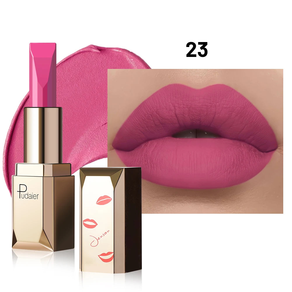Matte velvet matte lipstick - smooth and light. High pigment, long-term wear, non-drying formula. Long-lasting stain resistance,