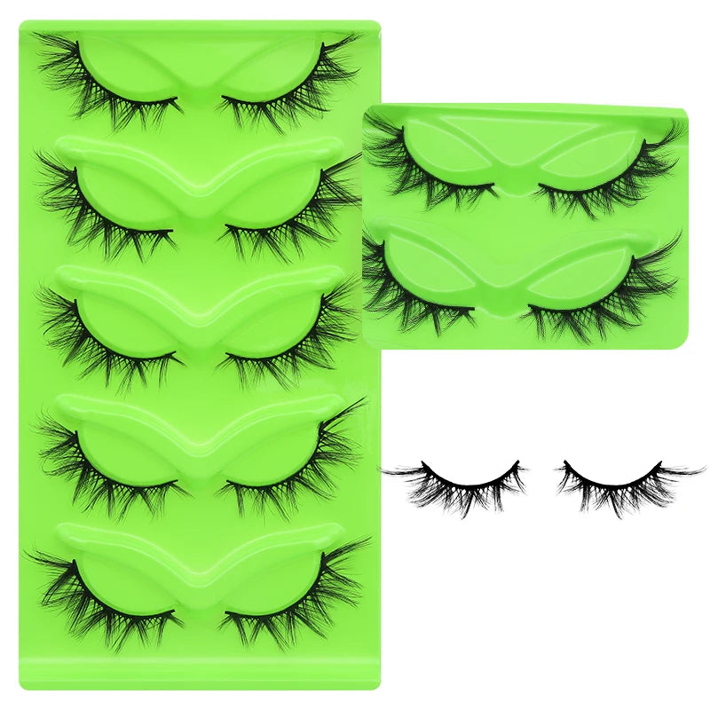 DINGSEN 5 Pairs Cat Eyelashes Fluffy Cat Lashes Fake Eyelash Wispy Natural Look long Mink Eyelashes Strip Lashes Cat Eye Lashes
