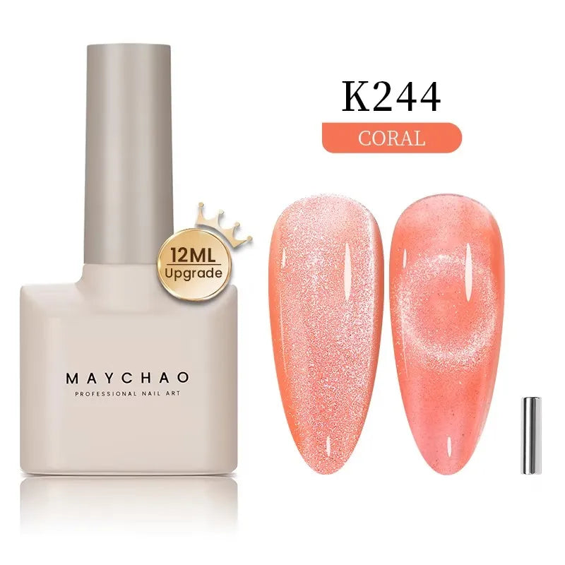 MAYCHAORomantic Galaxy Cat Eye Gel Nail Polish With Magnet Soak off UV Holographic Magnetic Rainbow Gel Polish for Nail Manicure