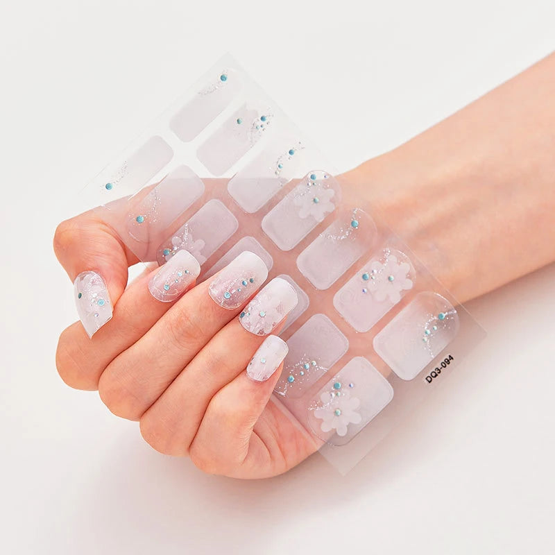 DIY Semi Cured Gel Nail Stickers Long-Lasting Solid Color Nail Strips Patch Slider Nail Sticker Full Cover Decal Manicure Patch