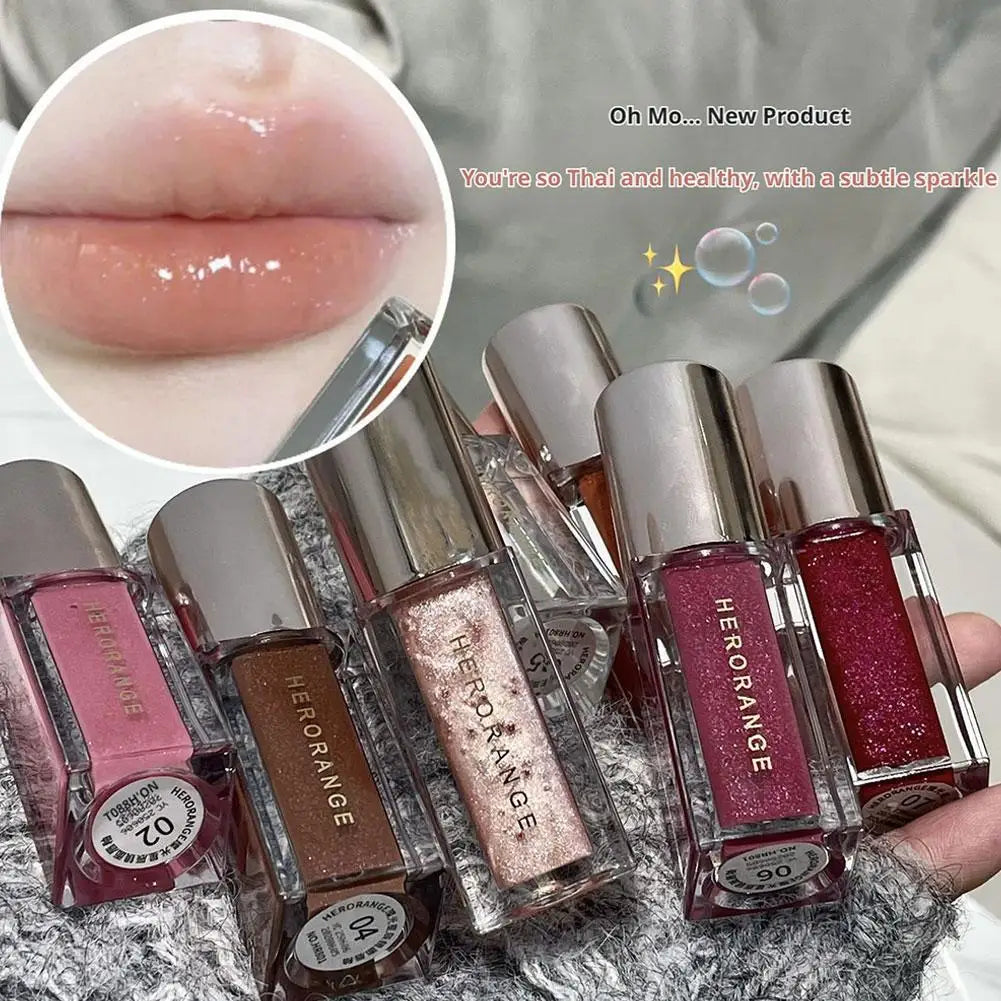 Clear Watery Lip Glaze With Shimmer Herorange Starlight Gloss For Everyday Parties Lightweight Non-Sticky Lasting Brand Lipstick