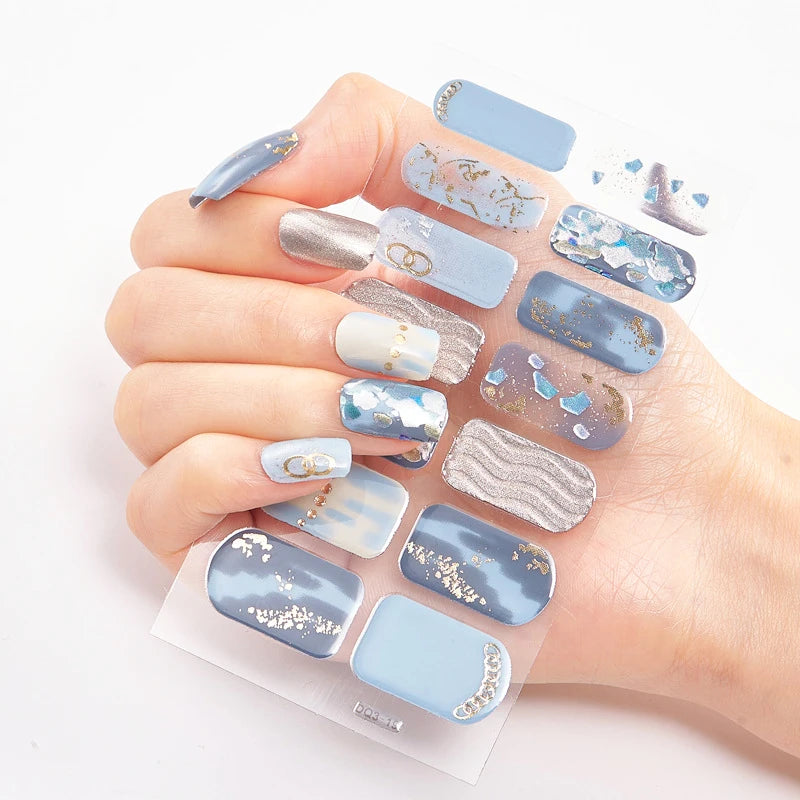 DIY Semi Cured Gel Nail Stickers Long-Lasting Solid Color Nail Strips Patch Slider Nail Sticker Full Cover Decal Manicure Patch