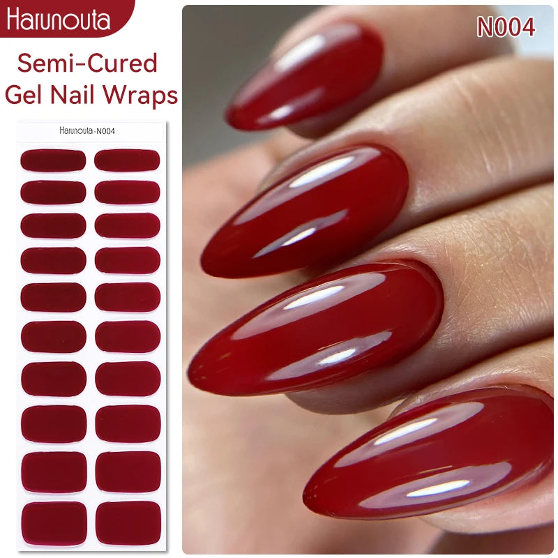 20Tips Gradient French Semi-cured Gel Nail Sticker UV Lamp Needed Full Cover Nail Gel Polish Wraps Manicure Press on Nails Decal