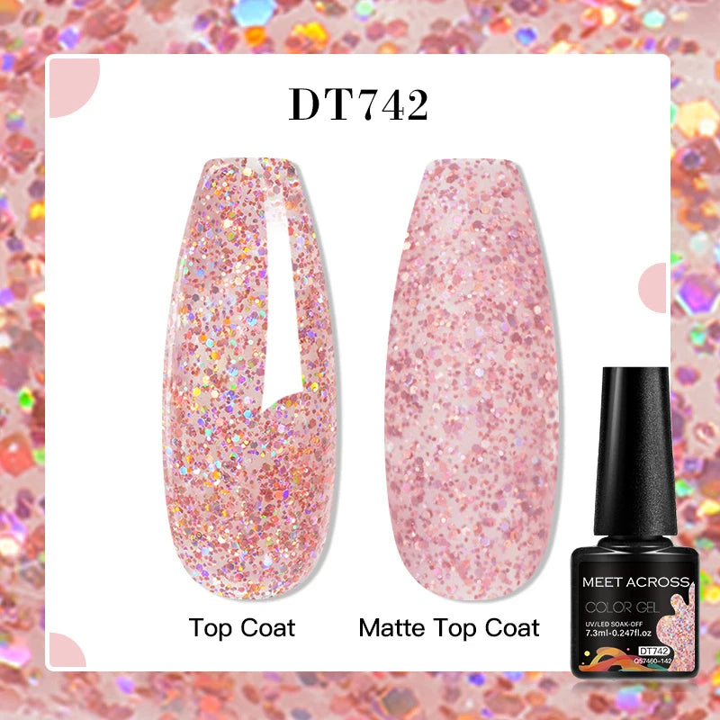 MEET ACROSS 160 Colors 7.3ml Gel Nail Polish Vernis Glitter Sparkly Semi Permanent Soak Off LED UV Gel Varnish Nail Art Manicure