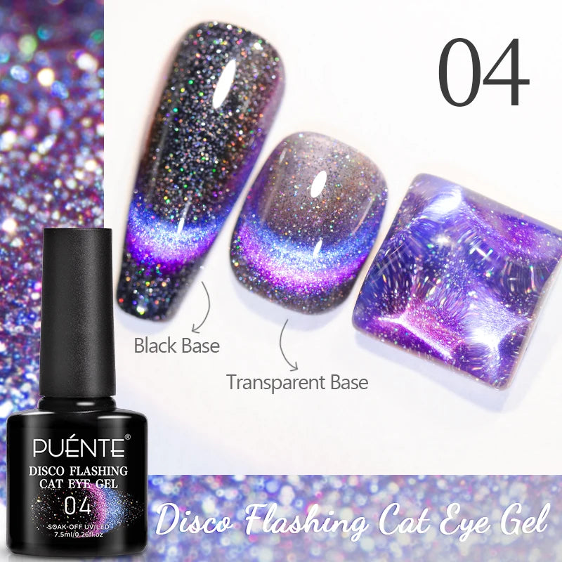 7.5ML Sparkling Rainbow Cat Magnetic Gel Nail Polish Pinkish Purple Laser Cat Eye Gel Soak Off UV Nail Art Varnish For Manicure