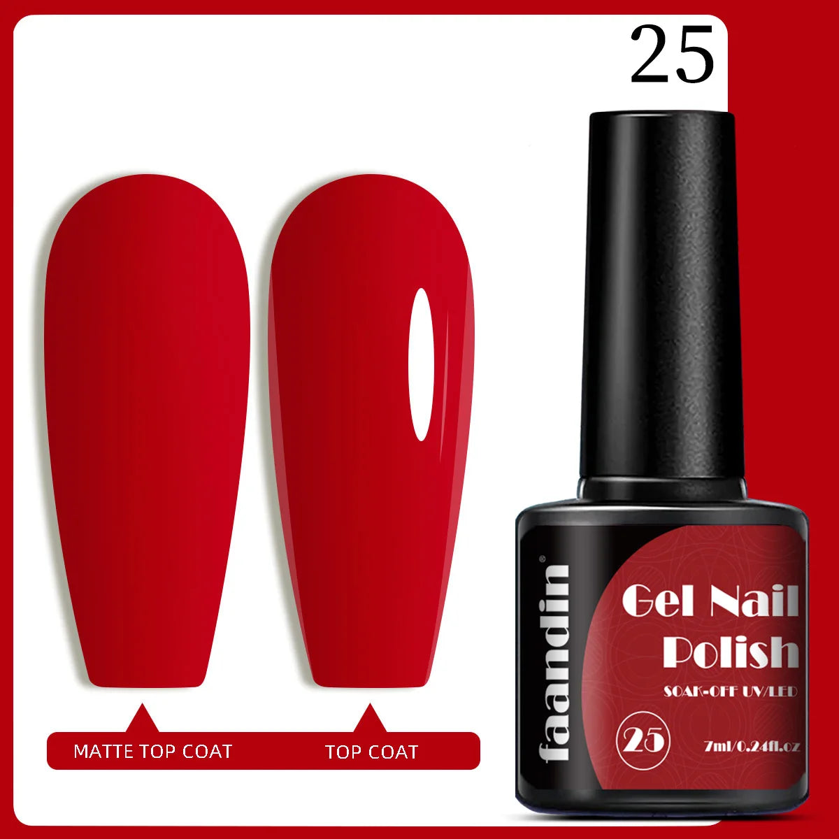 Faandin 7ml 1 Bottle, Solid Color Gel Nail Polish, Selected Red Nail Polish Gel, Uv Lamp Quick-Drying, Alcohol-Free, Full Color, Not Easy to Fade, High Saturation Color, Easy to Use, Can Be Used at Home, Essential Item for Fa