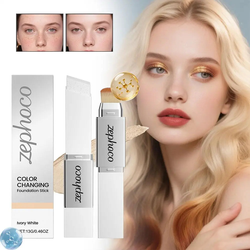 ZEPHOCO 2 in 1 Color Changing Foundation Make-up Stick Long Lasting Moisturizing Makeup High Concealer Power Makeup Korean