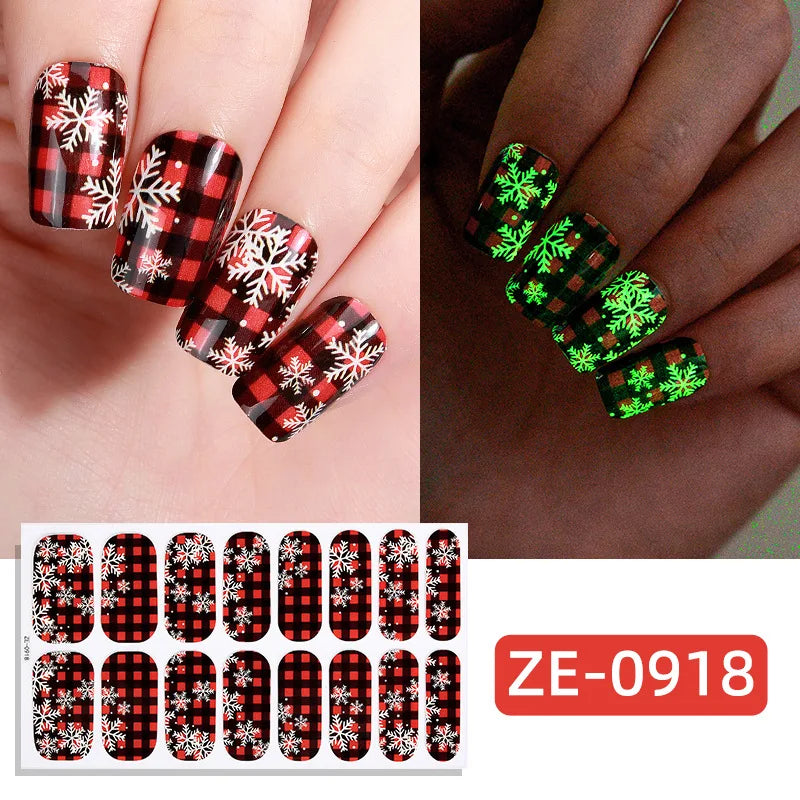 Gradient Cat Eye Style Nail Art Stickers, 16-Piece Set Self-Adhesive Waterproof Glitter False Nail Decals