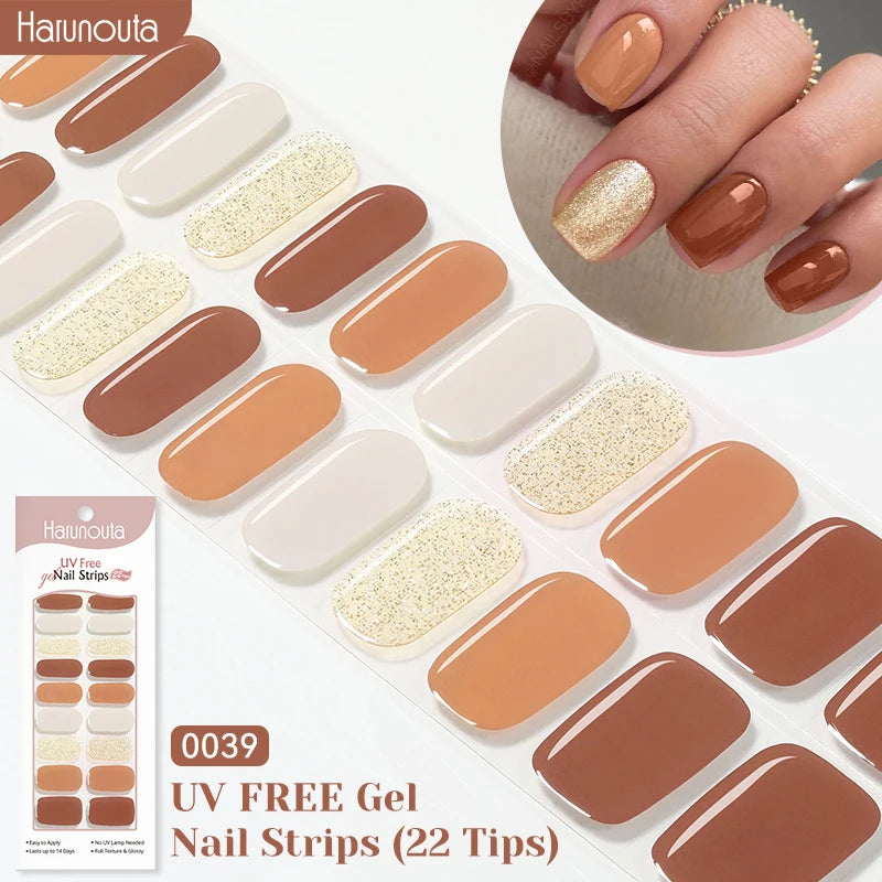 22strips UV Free Nail Gel Strips Loving Heart Gel Polish Nail Sticker Curing-free Adhesive Stickers for Nails Long Lasting Wrap