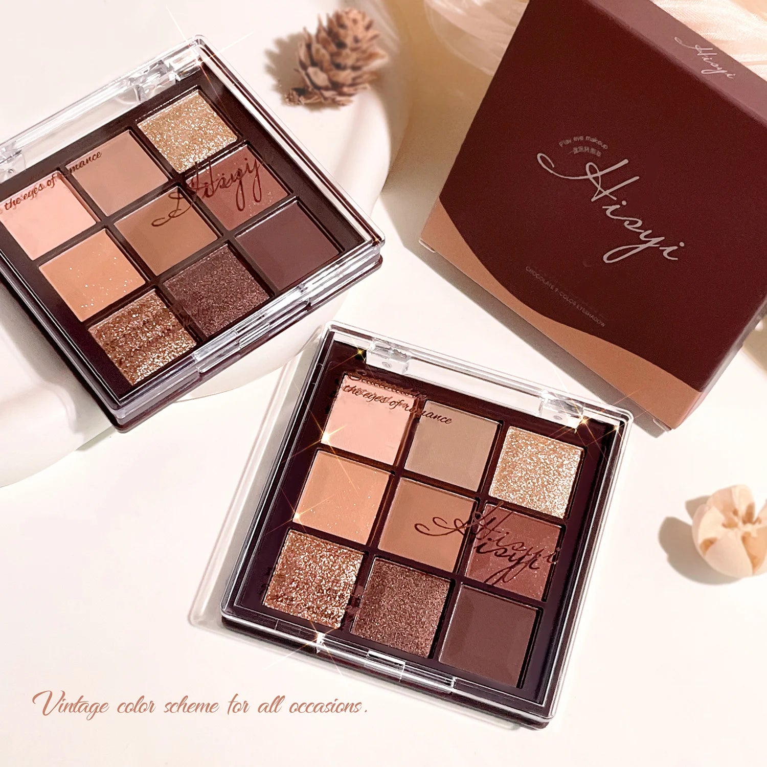 Mocha Chocolate Eyeshadow Palette - 9 brown, nude and gold shades in matte, natural and shimmer finishes, perfect for music fest