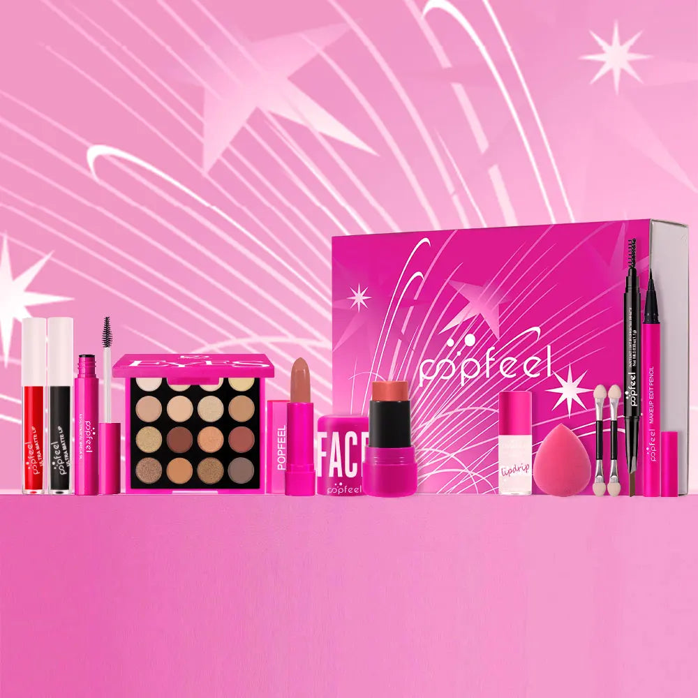 POPFEEL Pink Makeup Set Gift Box - Kit with Eyeshadow, Blush, Lipstick for Girls - Perfect Birthday or Special Occasion Present
