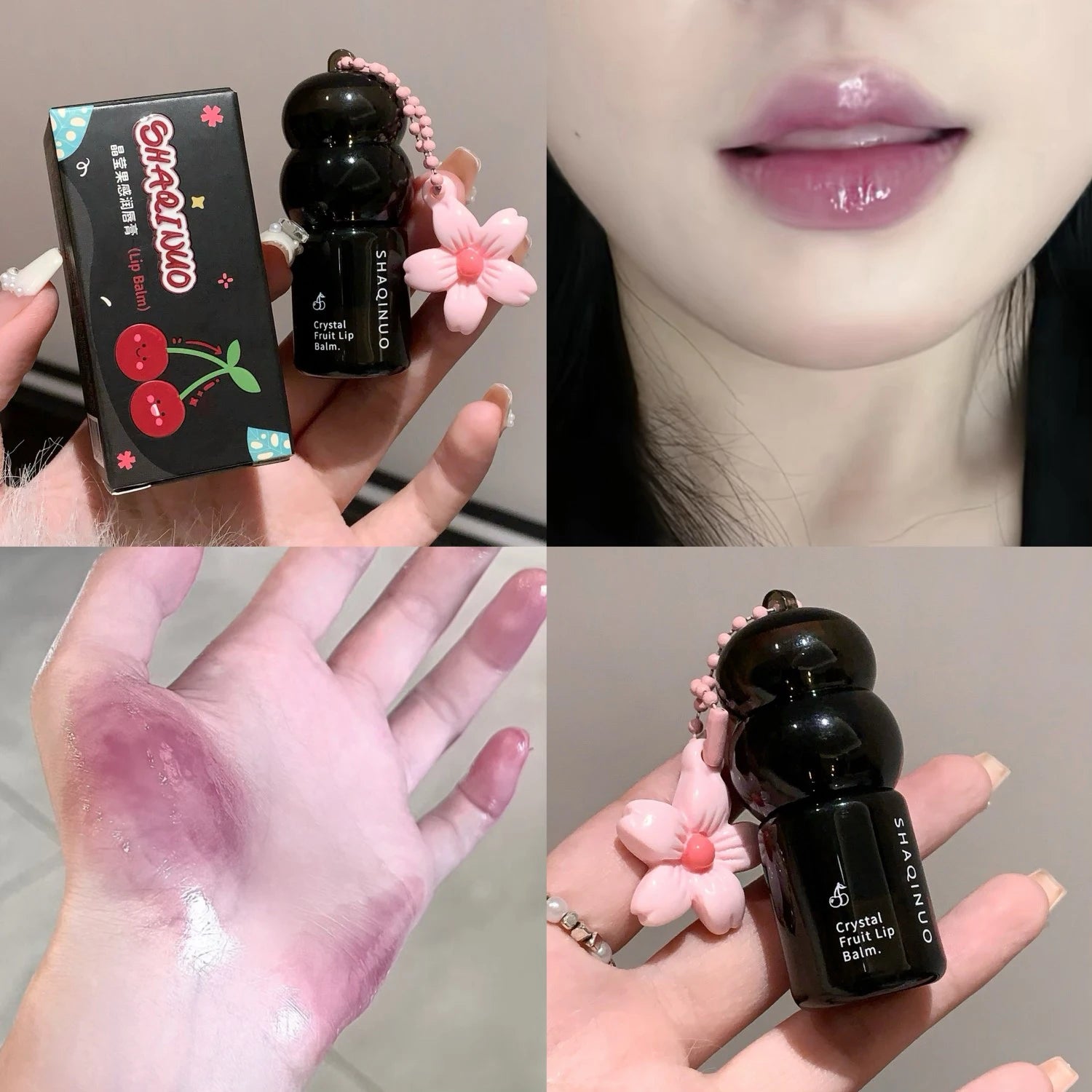 Crystal Strawberry Lip Balm Moisturizing Hydrating Lips Mask Stick Reduce Lip Lines Key Chain for Lip Care Change Color Lipstick