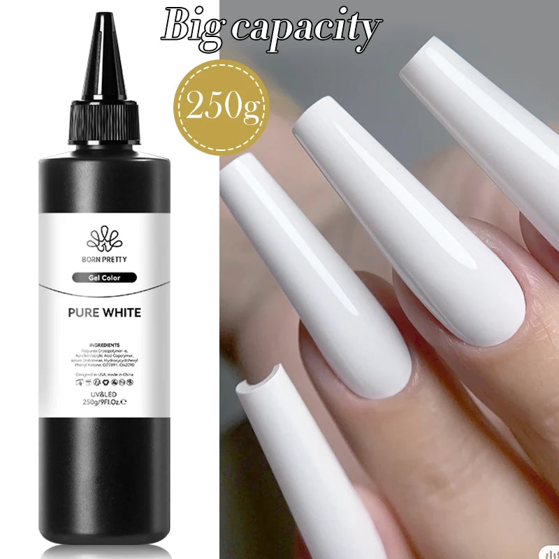BORN PRETTY 250g Pure Black White Color Gel Nail Polish Semi Permanent Jelly Nude Gel Refilled Package Soak Off UV LED Gel