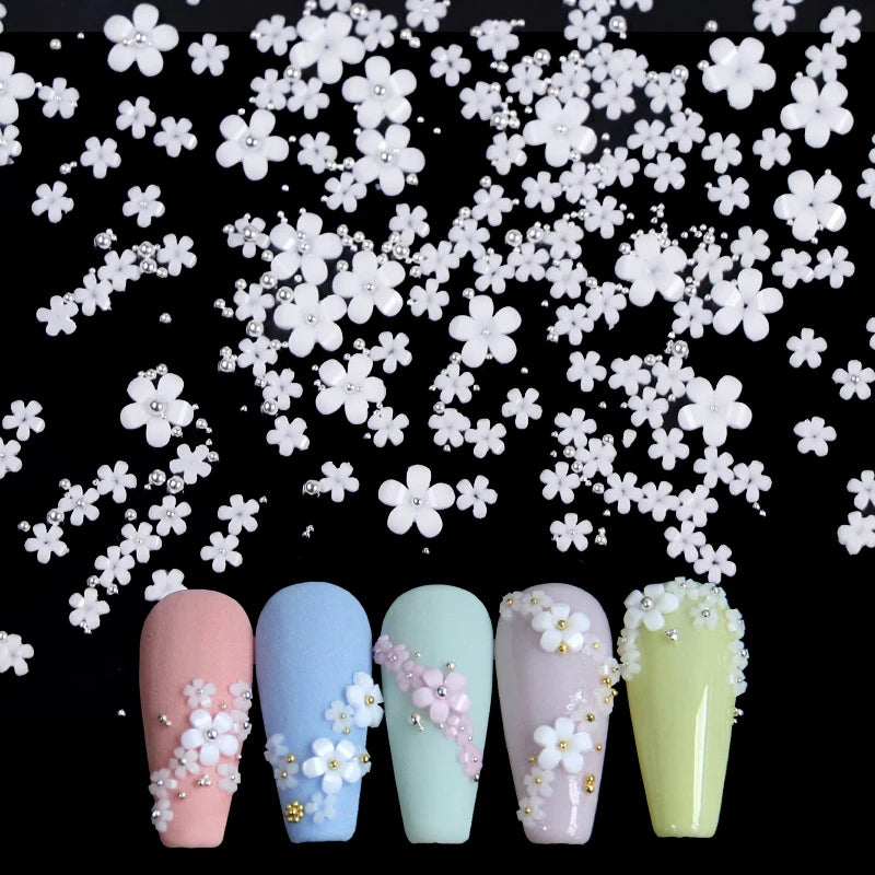 White Acrylic Flower Nail Art Decorations Mixed Size Rhinestones Red Blue Gem Manicure Tools Accessories DIY Nails Design 5g