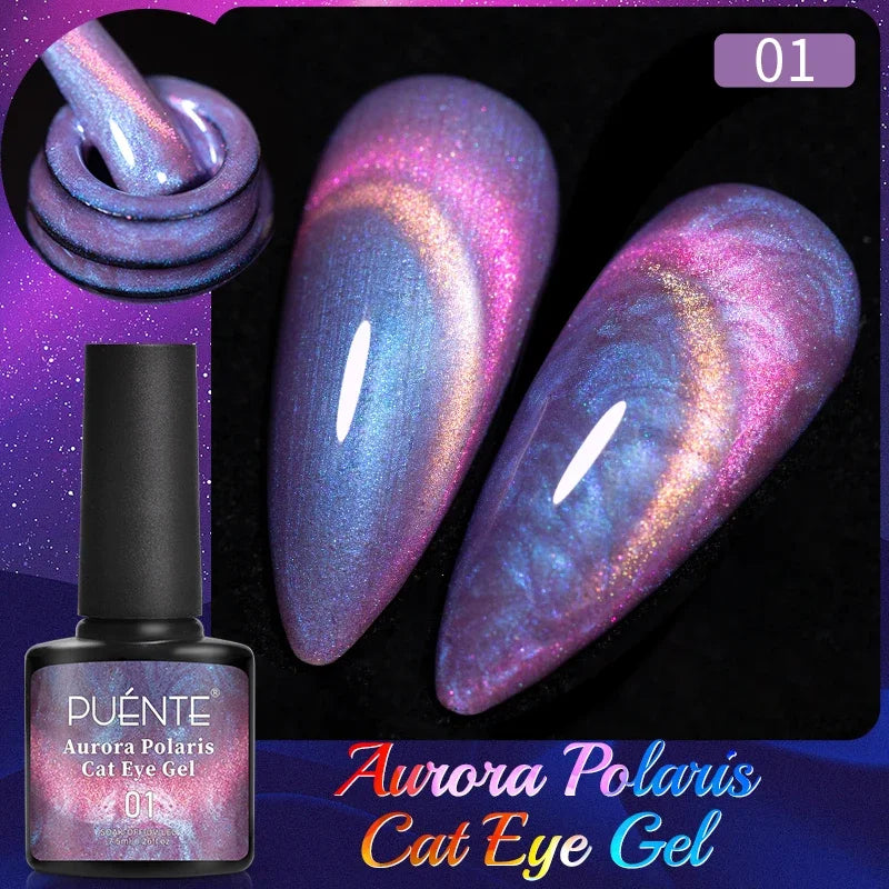 PUENTE 7.5ML Nude Shade Ceramic Cat Eye Gel Nail Polish Shiny Moonlight Cat Eye Gel Soak Off UV Semi-Permanent Nail Art Varnish