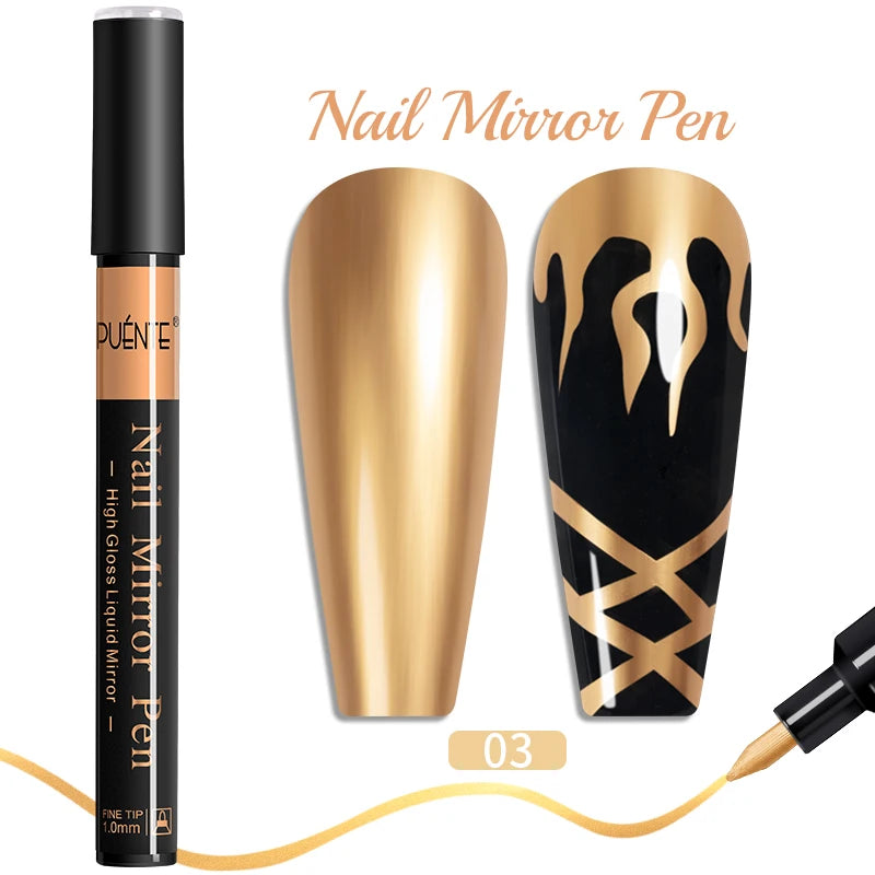 PUENTE 5ml Metallic Painting Liner Gel Polish Bright Mirror Effect Semi-Permanent UV Nail Varnish For Stunning French Nail Art