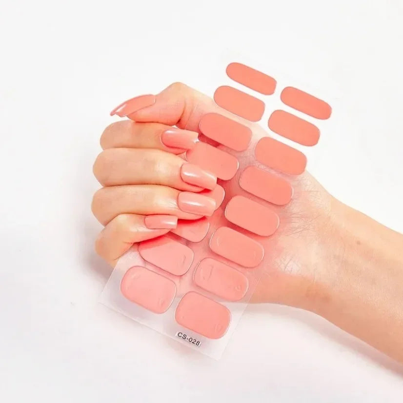 DIY Semi Cured Gel Nail Stickers Long-Lasting Solid Color Nail Strips Patch Slider Nail Sticker Full Cover Decal Manicure Patch