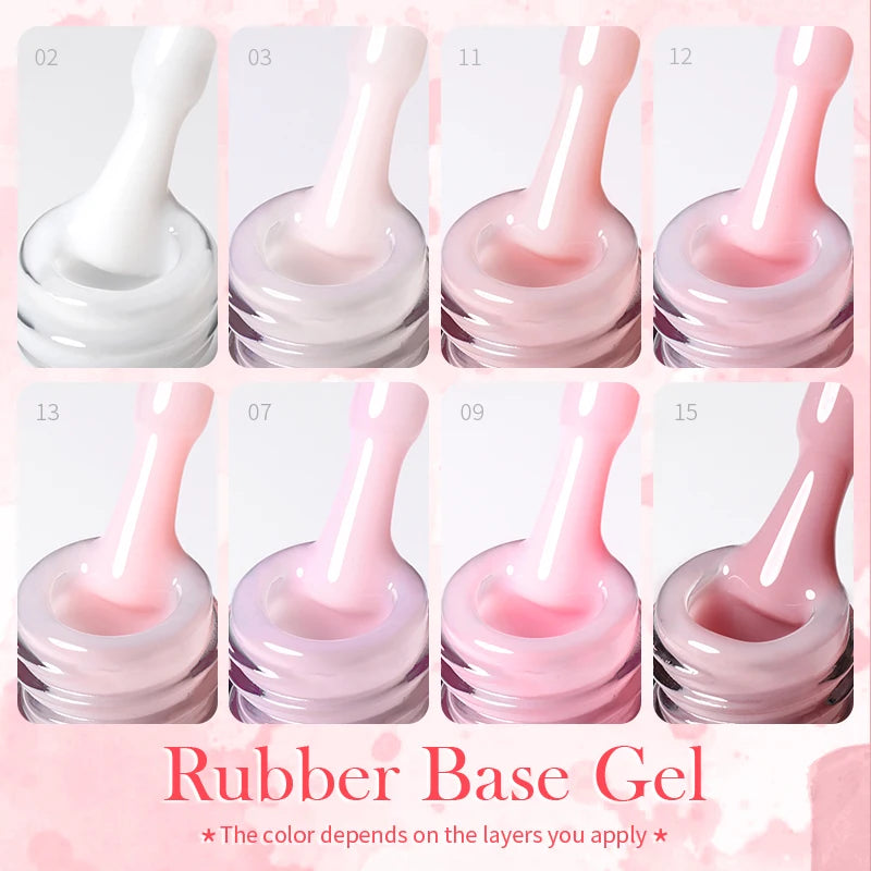 BORN PRETTY 15ml Jelly Nude Rubber Base Gel Natural Milky White Clear Semi permanent Self-Leveling Soak Off UV LED Gel Varnish