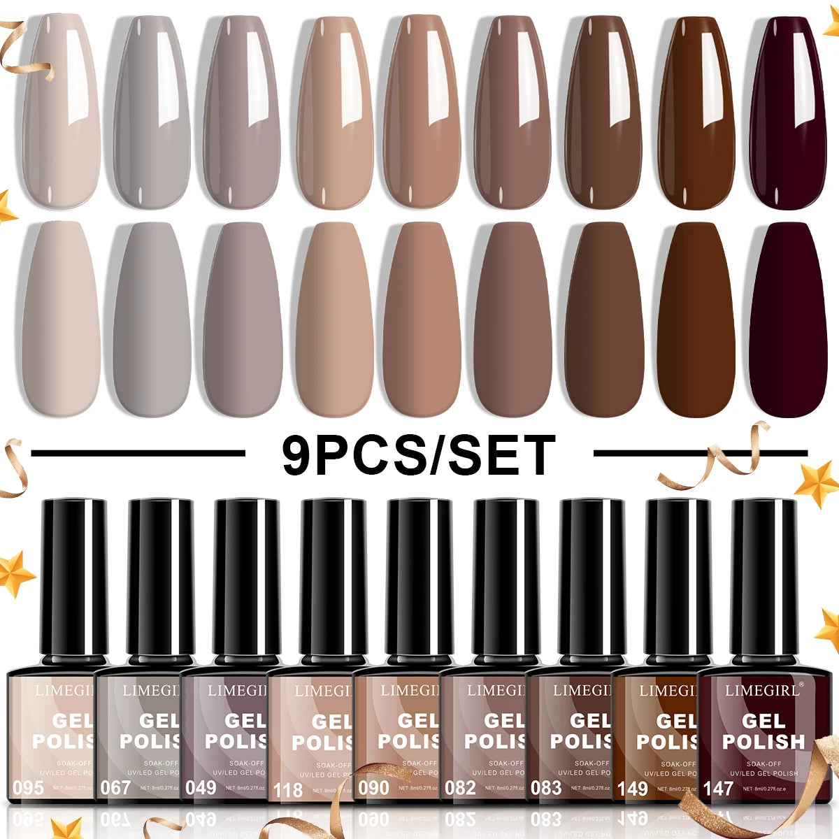 LIMEGIRL 9 Color Gel Nail Polish Set Macaron Color UV LED Soaking Semi-Permanent Gel Varn for Beginners Nail Art Design Gel Kit