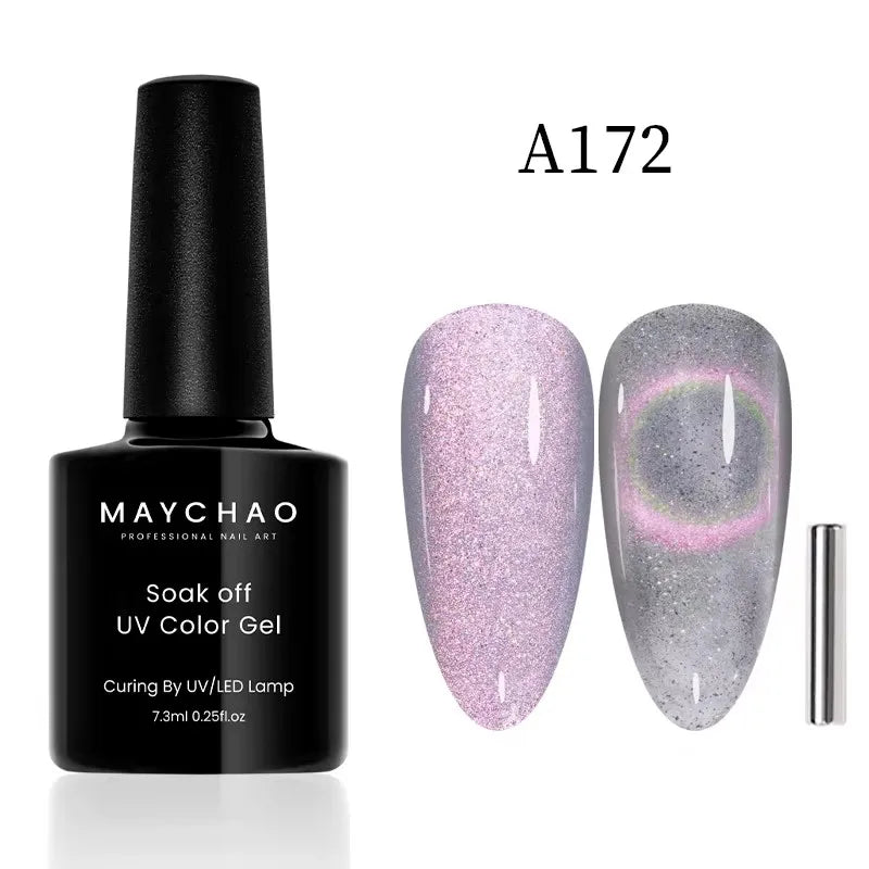 MAYCHAORomantic Galaxy Cat Eye Gel Nail Polish With Magnet Soak off UV Holographic Magnetic Rainbow Gel Polish for Nail Manicure